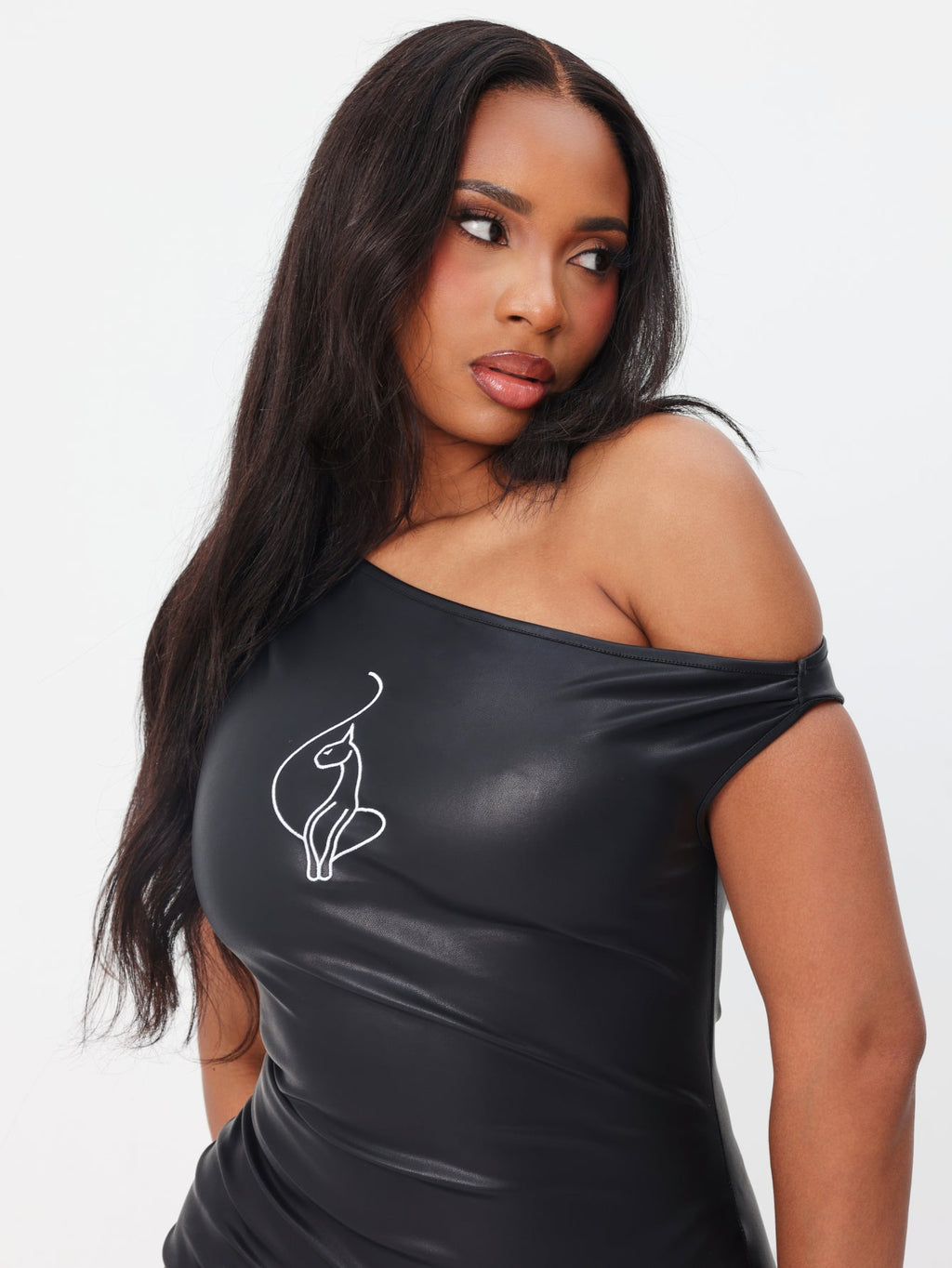 One Shoulder Faux Leather Mini Dress